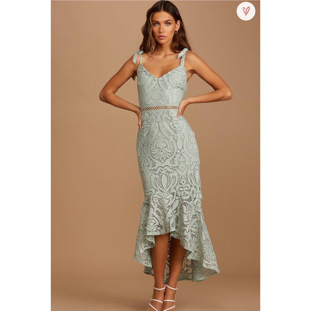 Sage Green Lace High Low Midi Dress